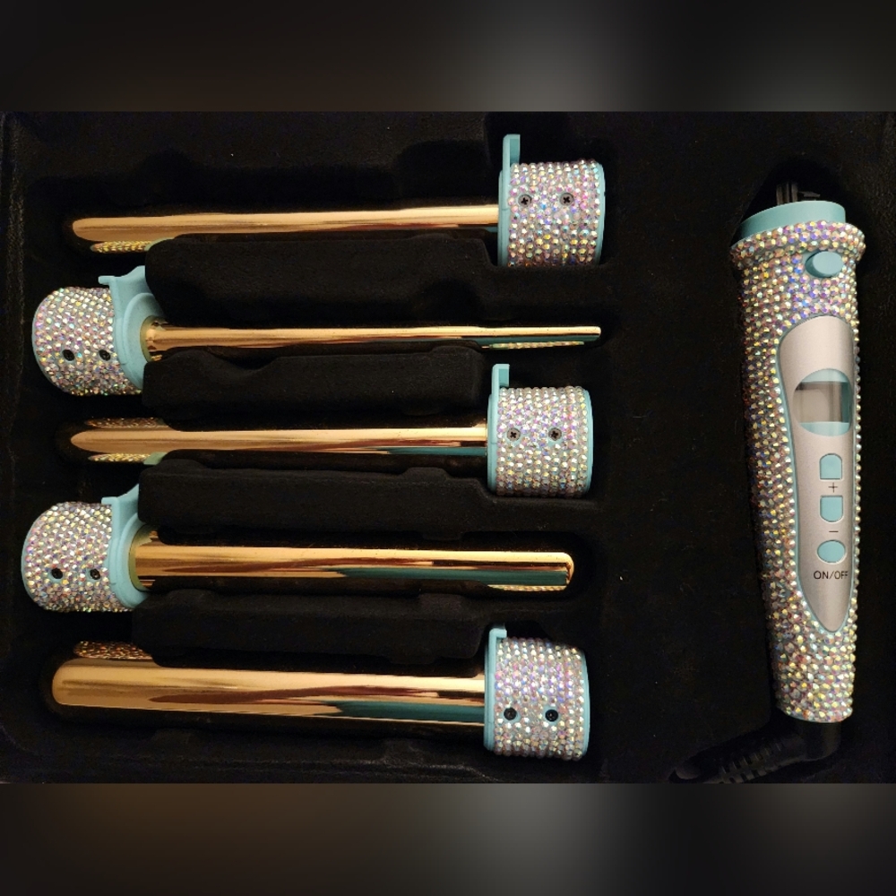 NIB Dolphin Wand curling iron with Swarovski crystals mermaid blue boxed beauty - Picture 3 of 4